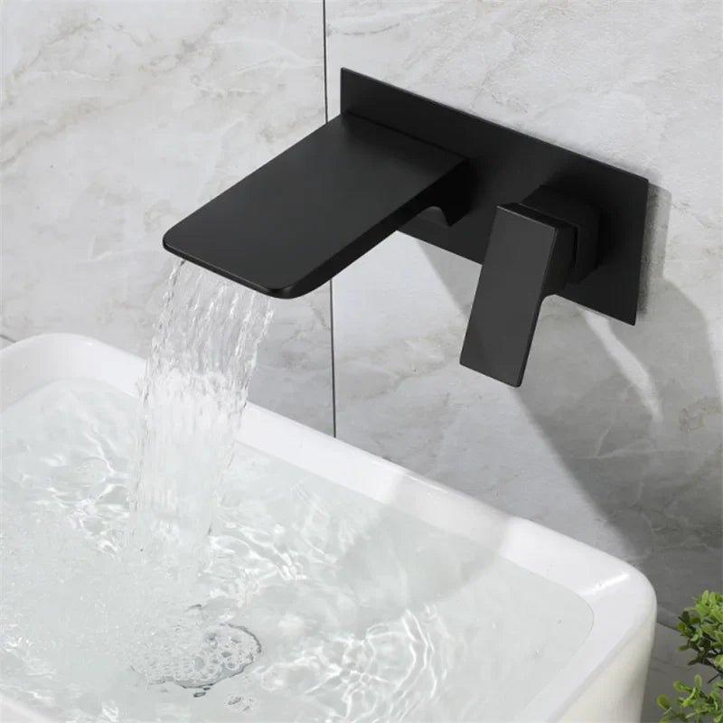 Afralia™ Blanoir Solid Brass In-Wall Black and Brushed Gold Basin Faucet Mixer Tap