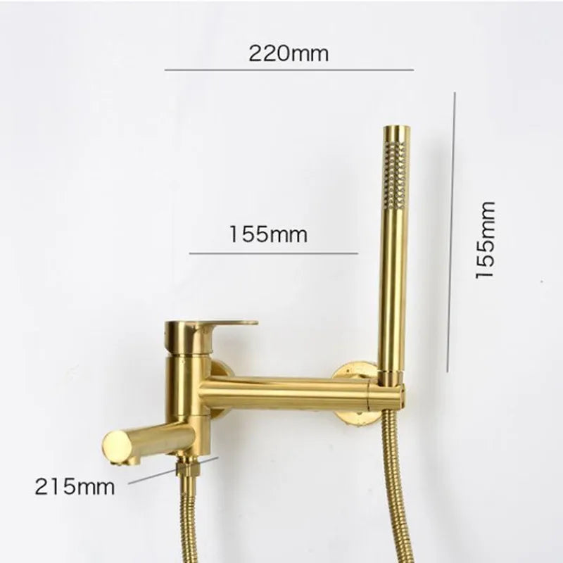 Afralia™ Brushed Gold Bathtub Shower Set, Wall Mounted Rotatable Faucet Industries