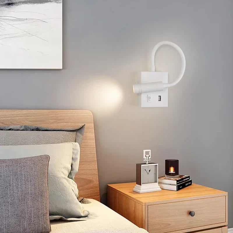 Afralia™ LED Bedside Wall Lamp with USB Port & Switch - Modern Nordic Design