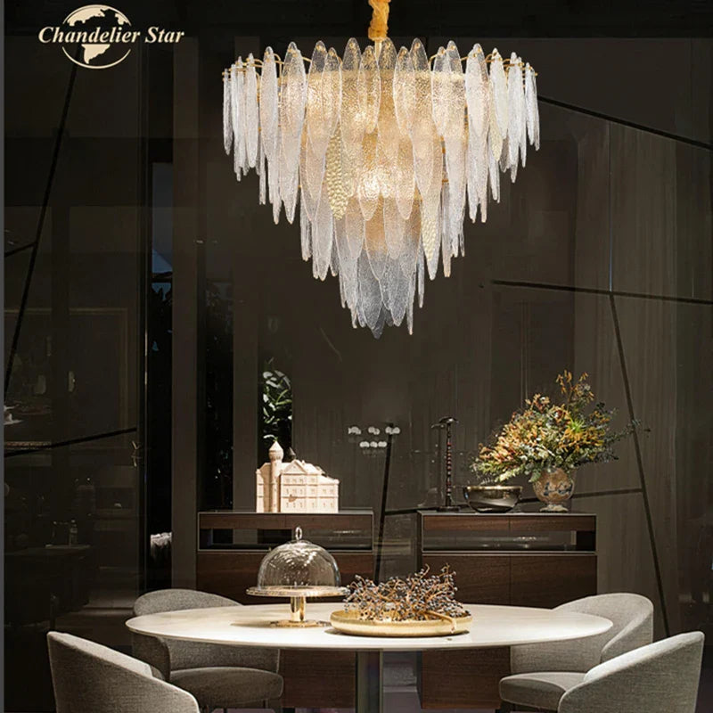 Afralia™ LED Glass Metal Leaf Chandelier: Luxury Postmodern Lighting for Home Decor, Bedroom, Living Room