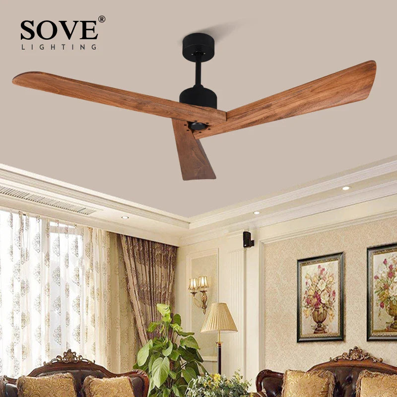 Afralia™ 60" Wood Ceiling Fan Remote Control Living Room Dining Loft DC Fan 220V