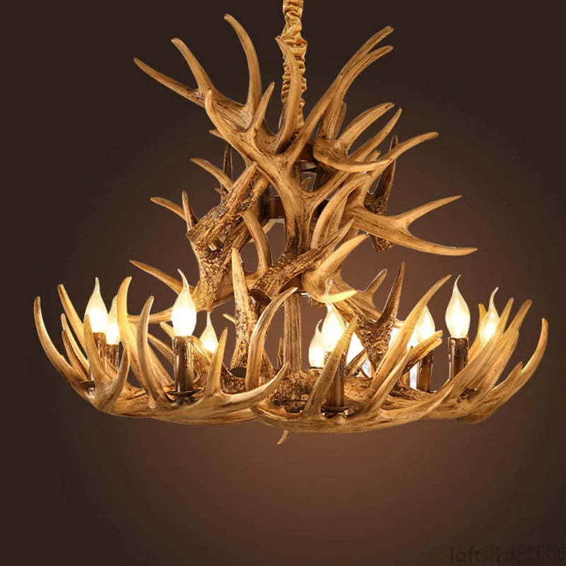Afralia™ Resin Antler Chandelier: Retro Industrial European Loft Wind Lamps