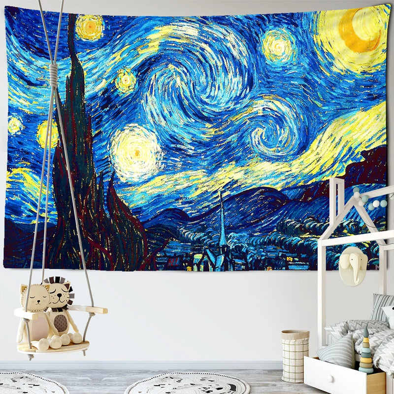 Afralia™ Van Gogh Star Moon Night Tapestry Blanket - 200x150cm