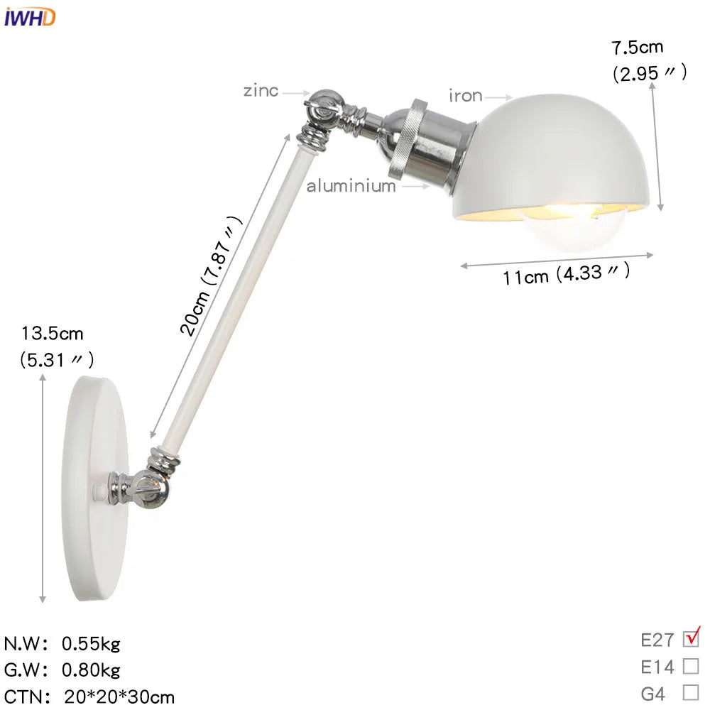 Afralia™ Adjustable Swing Arm Wall Sconce Industrial Vintage Retro White Wall Light