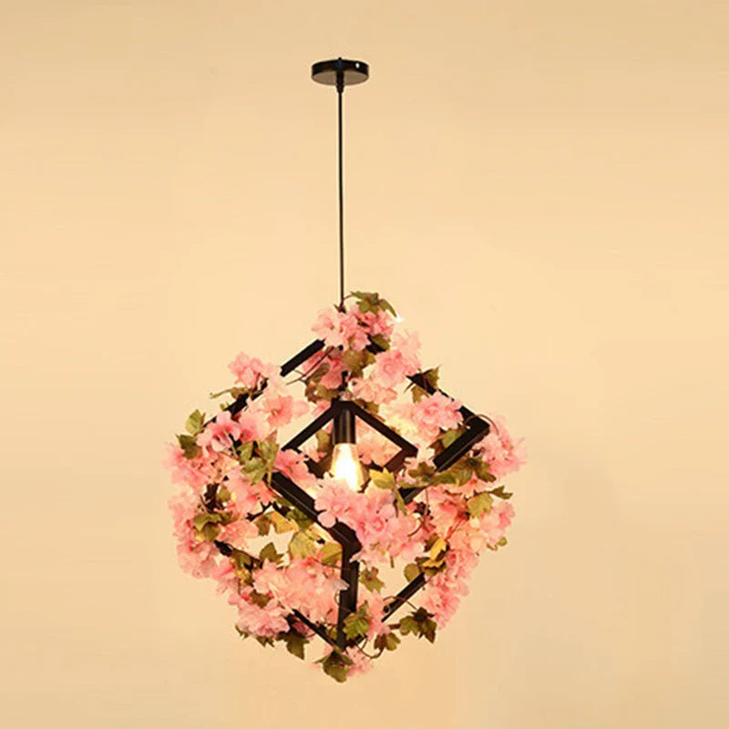 Afralia™ Green Plants Cherry Blossoms Chandelier, Elegant Pendant Lamp for Bar and Restaurant