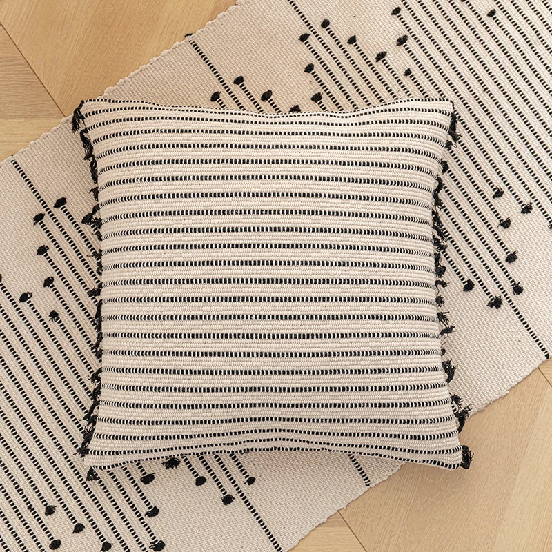 Afralia™ Stripe Tassels Cushion Cover in Yellow Grey Black for Home Sofa Bed 45x45cm