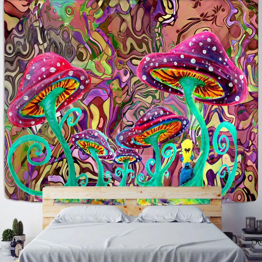 Afralia™ Mushroom Mandala Tapestry Wall Hanging Hippie Psychedelic Room Decor