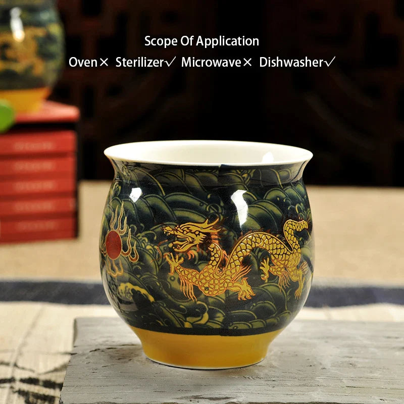 Afralia™ Dragon Teapot Tea Set, Porcelain Kung Fu Teaware for Puer Oolong Ceremony