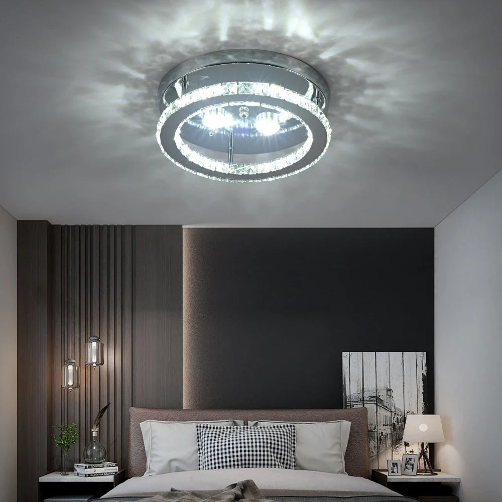 Afralia™ LED Crystal Chandelier Mirror Rings Ceiling Light for Home Décor