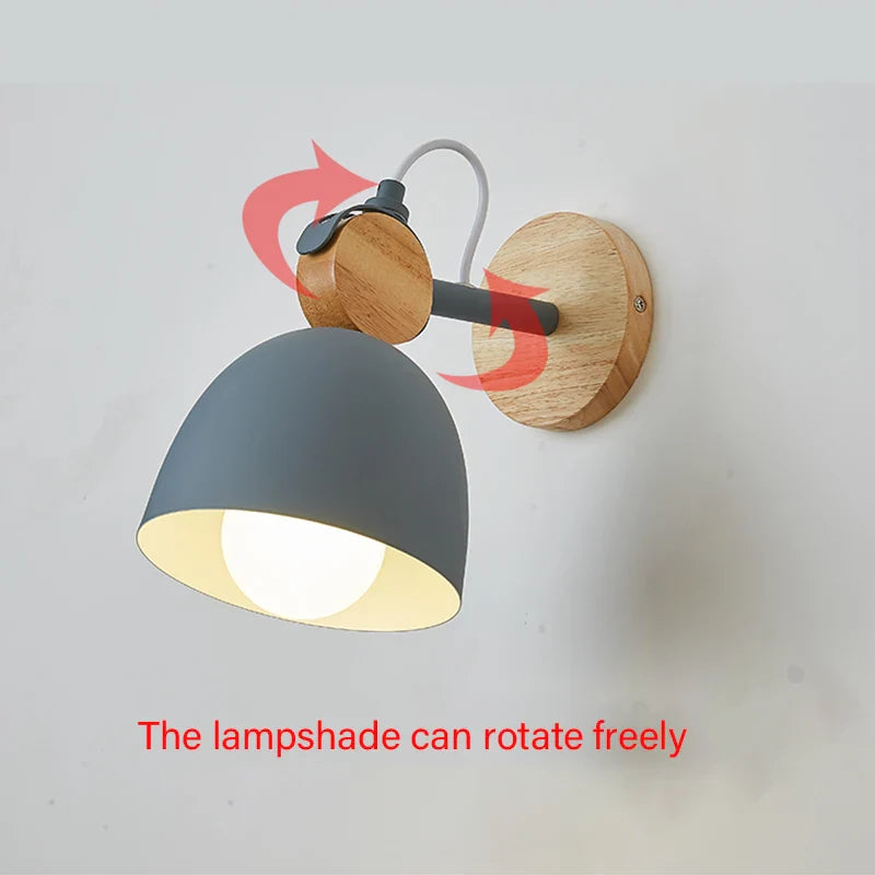 Afralia™ Nordic Wood and Iron Adjustable LED Wall Lamp for Indoor Living Spaces