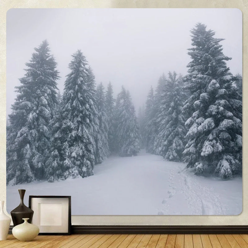 Afralia™ Christmas Snow Forest Tapestry: Bohemian Bedroom Wall Decoration