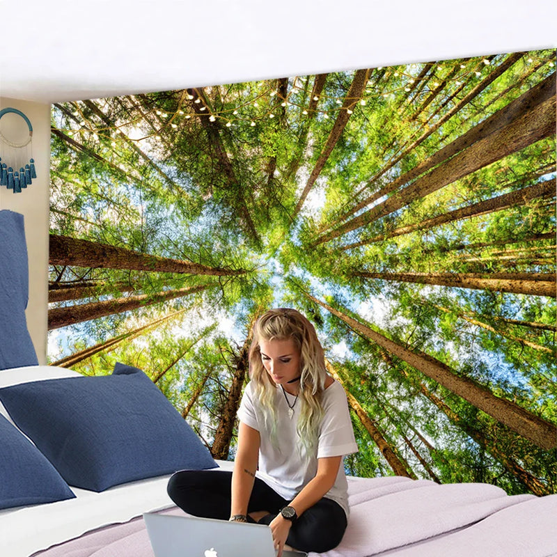 Afralia™ Nature Tapestry Wall Hanging Forest Landscape Hippie Boho Living Room Decor