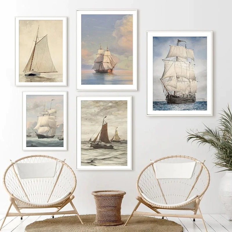 Afralia™ Storm Sailboat Seascape Canvas Painting Wall Art for Home Decor