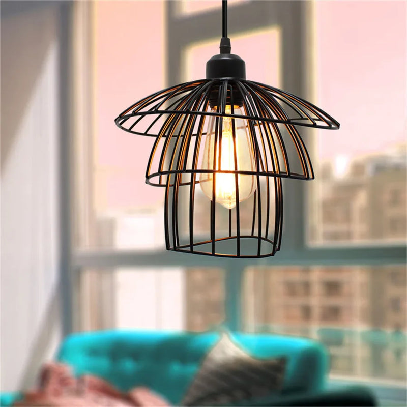 Afralia™ Black Iron Cage Pendant Light for Kitchen Living Room Shop