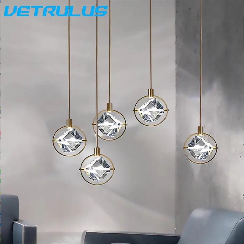 Afralia™ Crystal LED Ceiling Lamp Chandelier Iron Art Bar Home Decor.