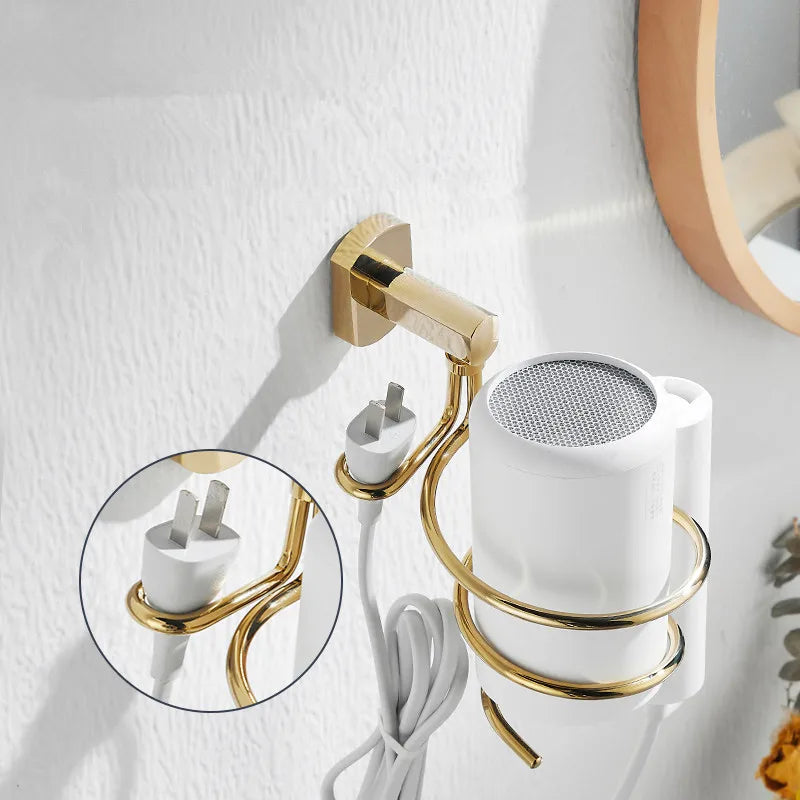 Afralia™ Hair Care Organizer Wall Shelf - Gold Hair Dryer & Straightener Holder Rack