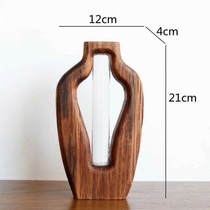 Afralia™ Wooden Vase Glass Test Tube Hollow Flower Hydroponics Bouquet Display