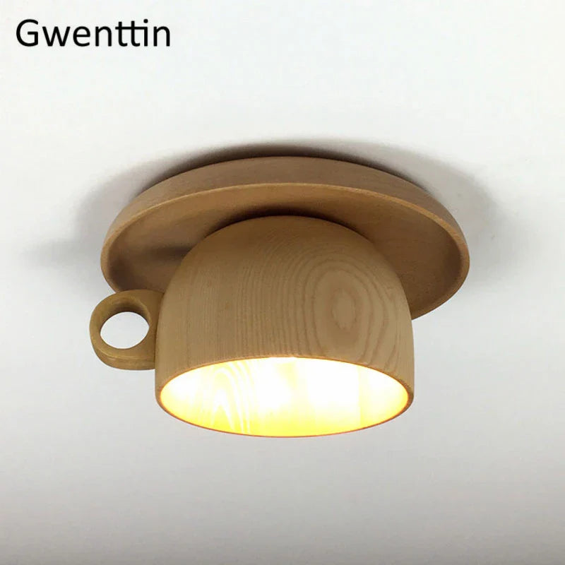 Afralia™ Nordic Wood Cup Ceiling Light: Modern Industrial Wooden Lamp for Living Room Bedroom