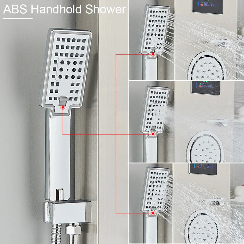 Afralia™ Brushed LED Light Shower Faucet SPA Massage Shower Column Waterfall Panel