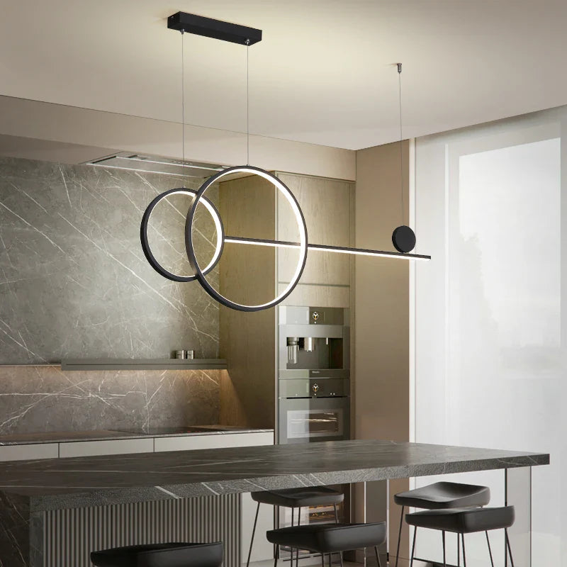 Afralia™ Linear Ring Chandelier | LED Kitchen Island Dining Room Lighting Fixtures
