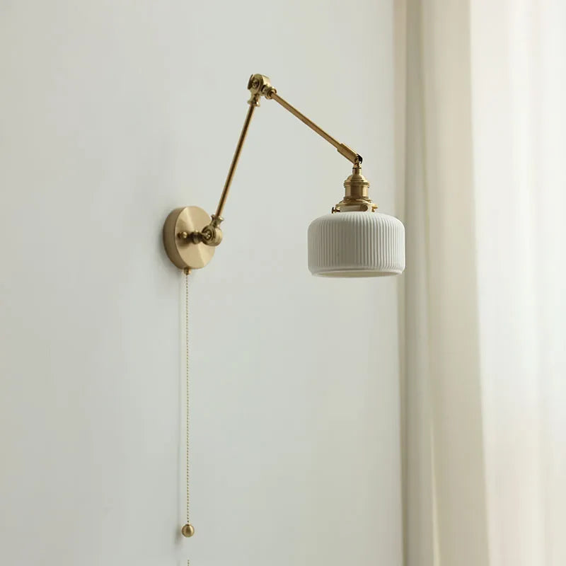 Afralia™ Copper Long Arm Wall Sconce with Pull Chain Switch LED Stair Light