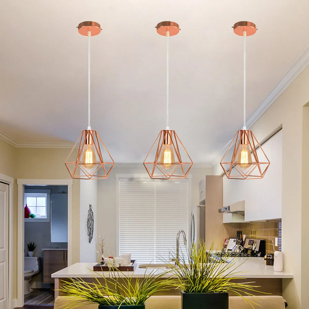 Afralia™ Rose Gold Industrial Iron Pendant Lights for Home Living Room Kitchen.