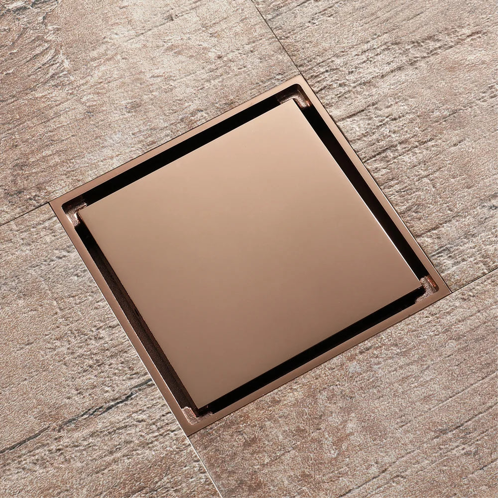 Afralia™ Rose Gold Shower Floor Drain 304 SUS 10cmx10cm Deodorant Conceal Strainer Cover