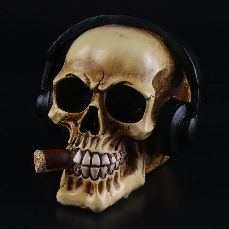 Afralia™ Skull Head with Headphones Art Painting - Music Bar Decoration Statues