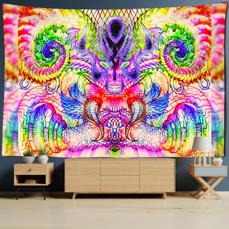 Psychedelic Eyes Tapestry Witchcraft Abstract Colorful Grim Reaper Hippie Home Decor by Afralia™