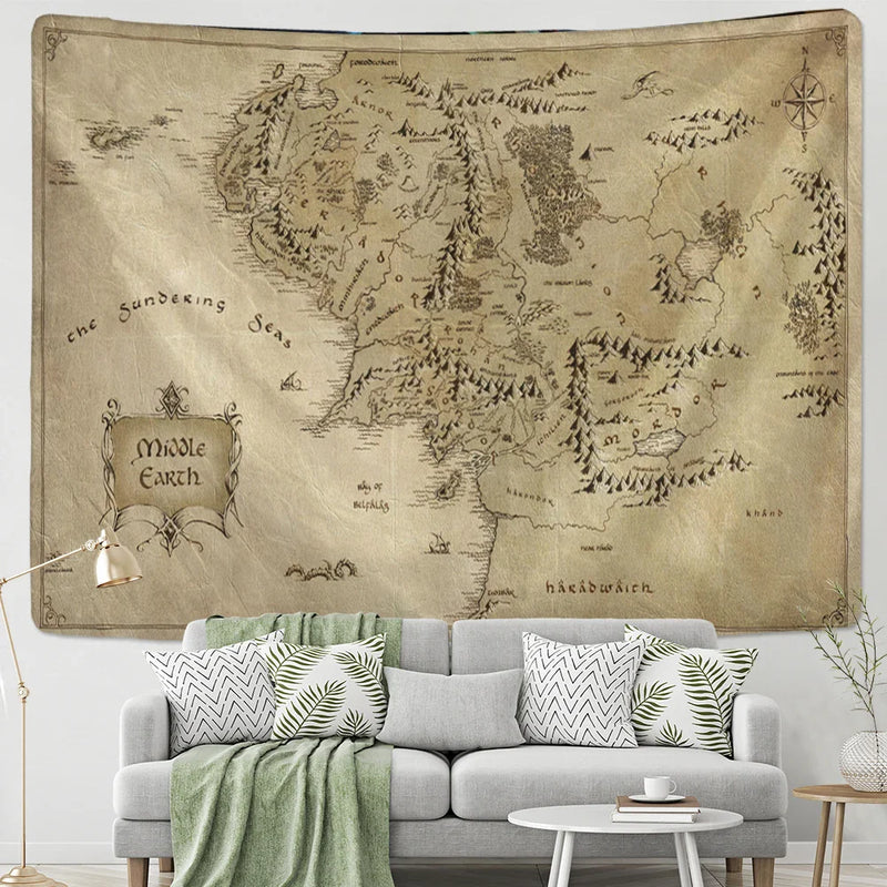 Afralia™ Antique Pirate Treasure Map Tapestry Wall Hanging Hippie Boho Decor