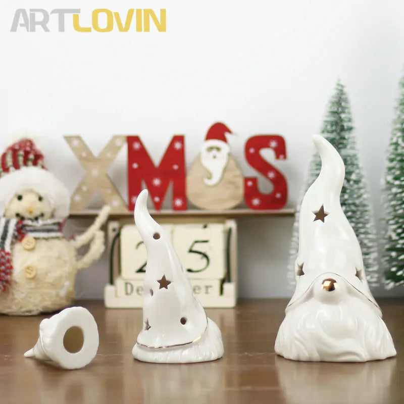 Afralia™ Santa Claus Ceramic Figurines: Nordic White Christmas Decor & Night Ornament.
