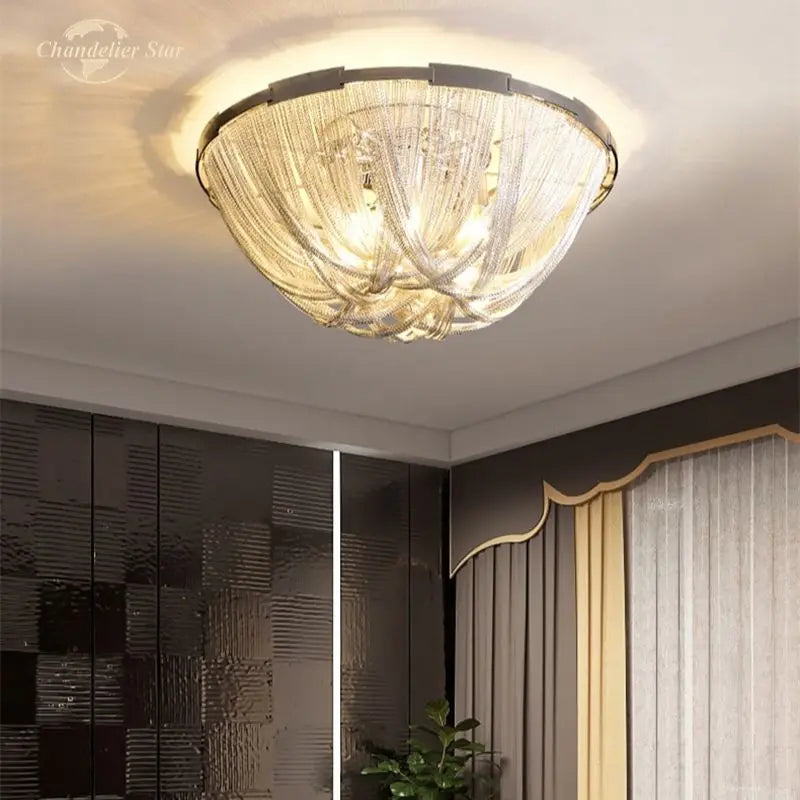 Afralia™ Chain Tassel LED Ceiling Light: Luxury Aluminum Chandeliers for Living Room