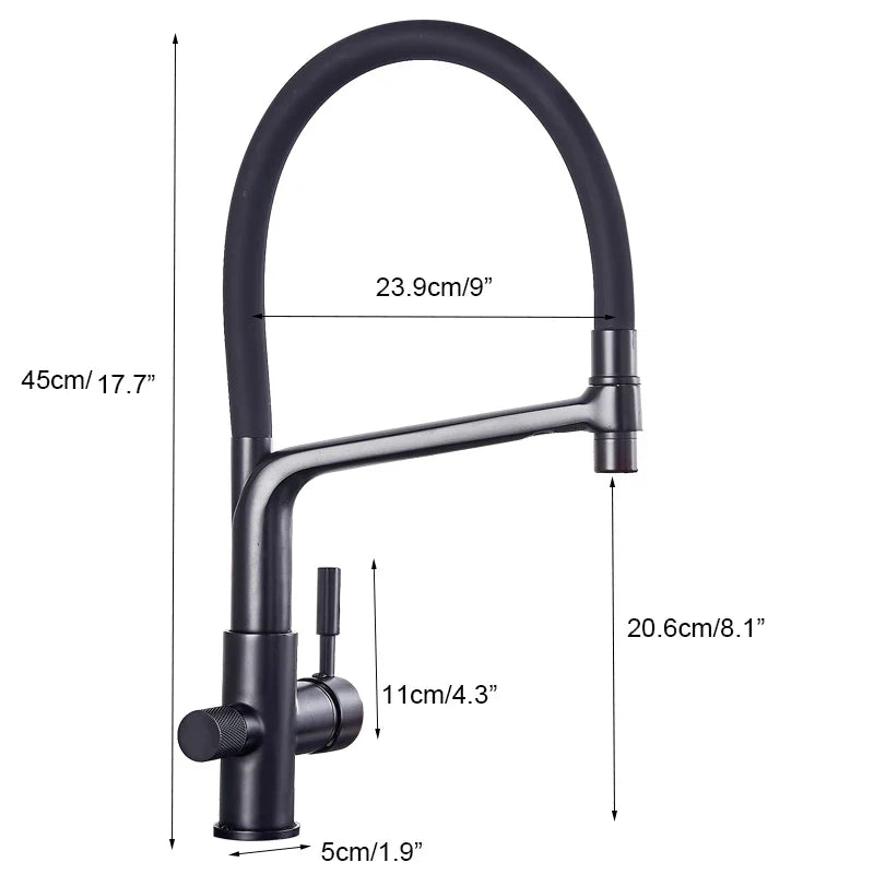 Afralia™ Matte Black Dual Handle Kitchen Faucet with Pure Water Filter for Hot/Cold Water