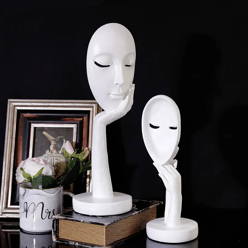 Afralia™ Lady Face Abstract Art Sculpture Resin Ornaments for Home Decor