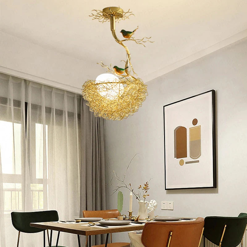 Afralia™ Bird'S Nest Glass Pendant Lights - Modern Gold Design for Kitchen, Dining, Living Room