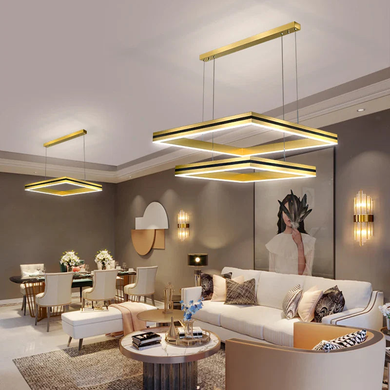 Afralia™ Modern Square Chandelier LED Ceiling Light for Living and Dining Room