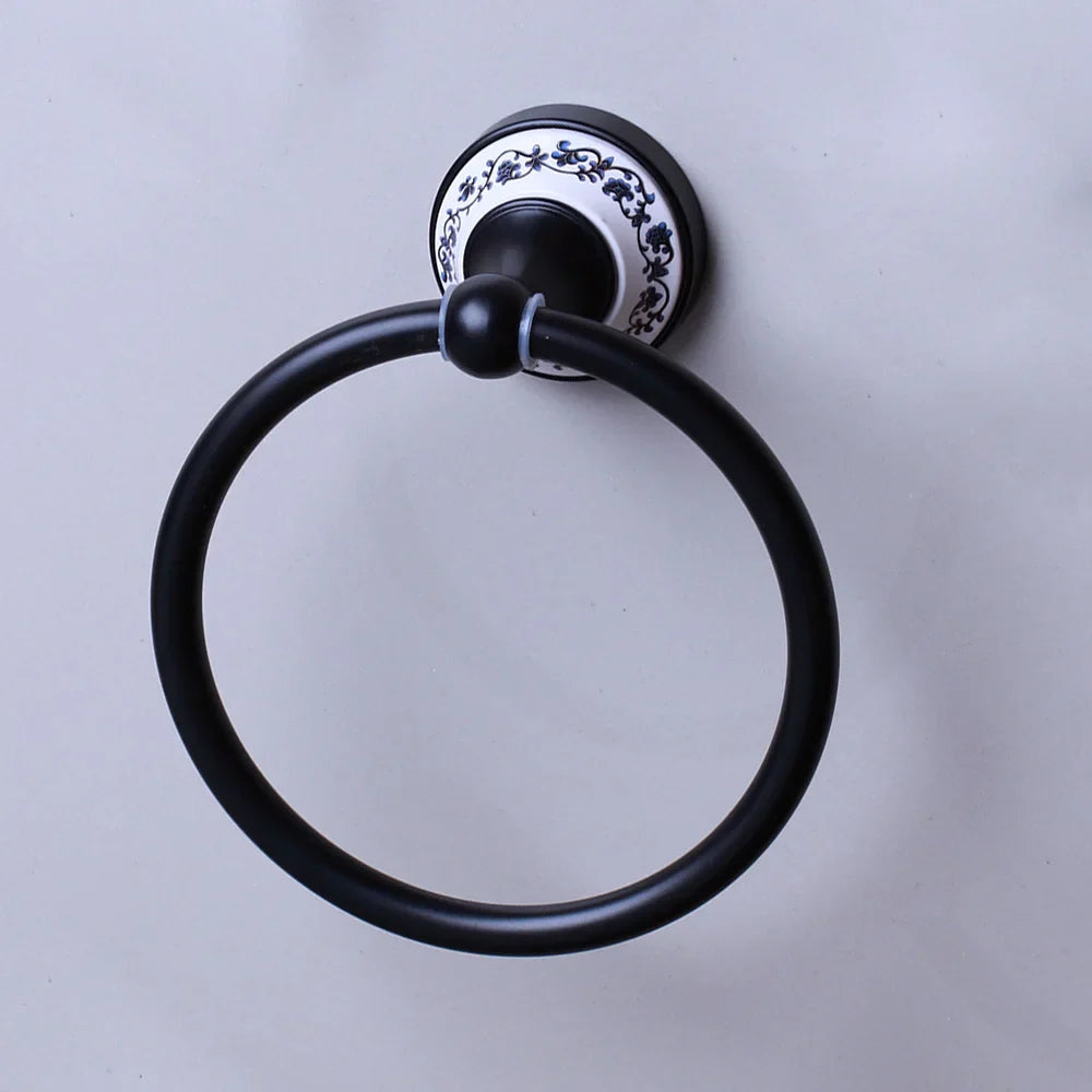 Afralia™ Matte Black Bathroom Accessories Set: Towel Ring, Paper Holder, Toilet Brush Holder, Cup