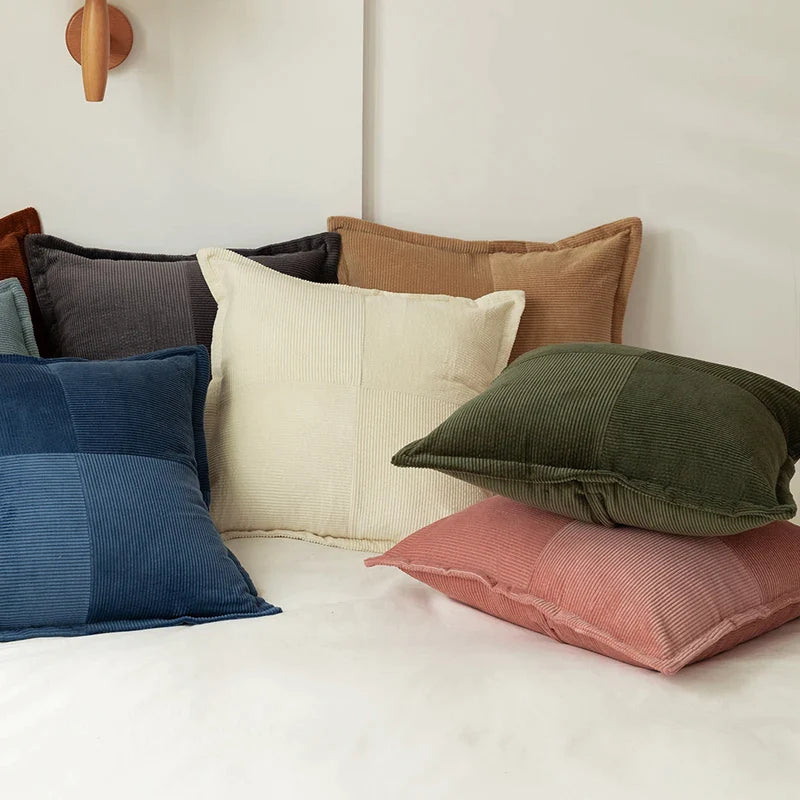 Afralia™ Corduroy Pillow Cover 45x45cm Modern Soft Solid Cushion for Home Sofa Bed