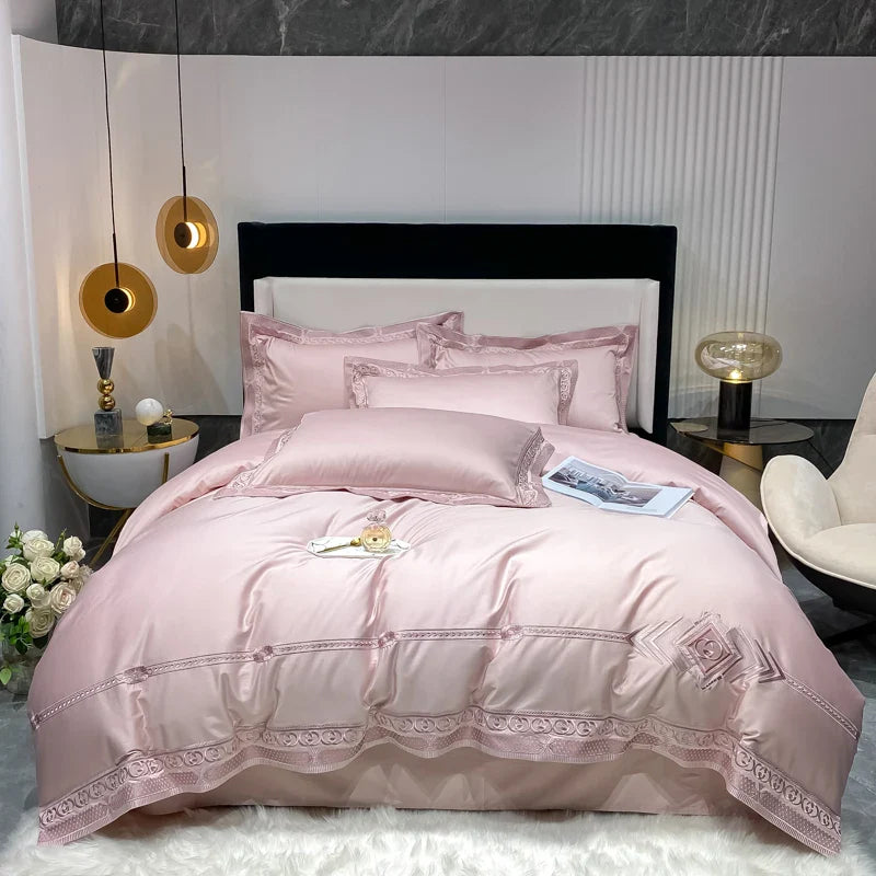 Afralia™ Luxury Embroidery Bedding Set, Queen King Size Duvet Cover Set, Bed Sheet, Pillowcases