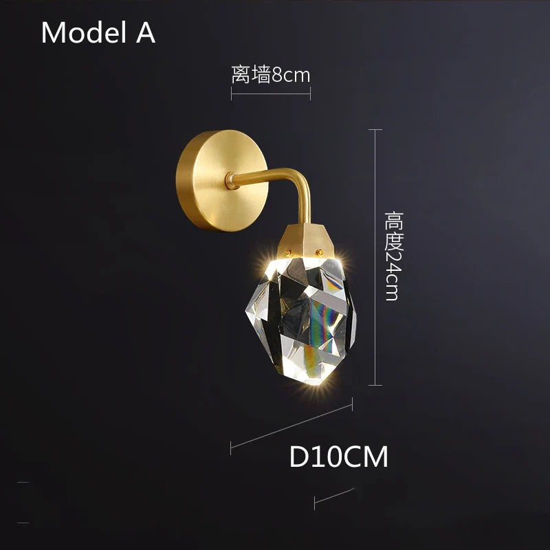 Afralia™ Crystal LED Wall Sconce Copper Light Fixture for Modern Luxury Home Decor