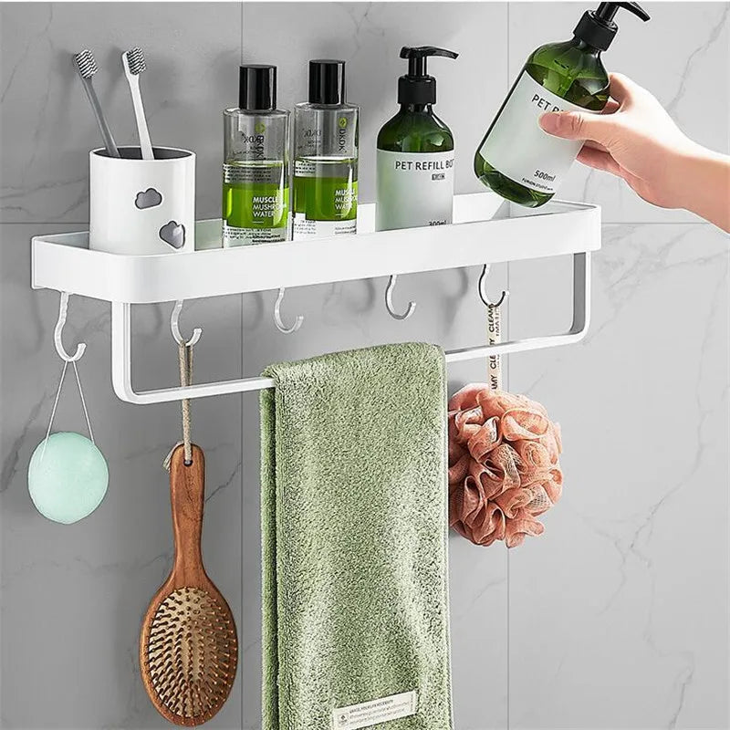 Afralia™ White Aluminum Bathroom Corner Shelf Wall Mounted for Shower and Kitchen Storage