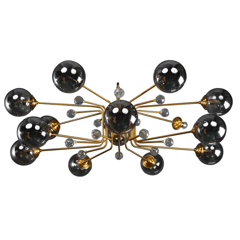 Afralia™ Gold Glass Ball Chandelier LED Lighting for Living Room, Kitchen, Bedroom