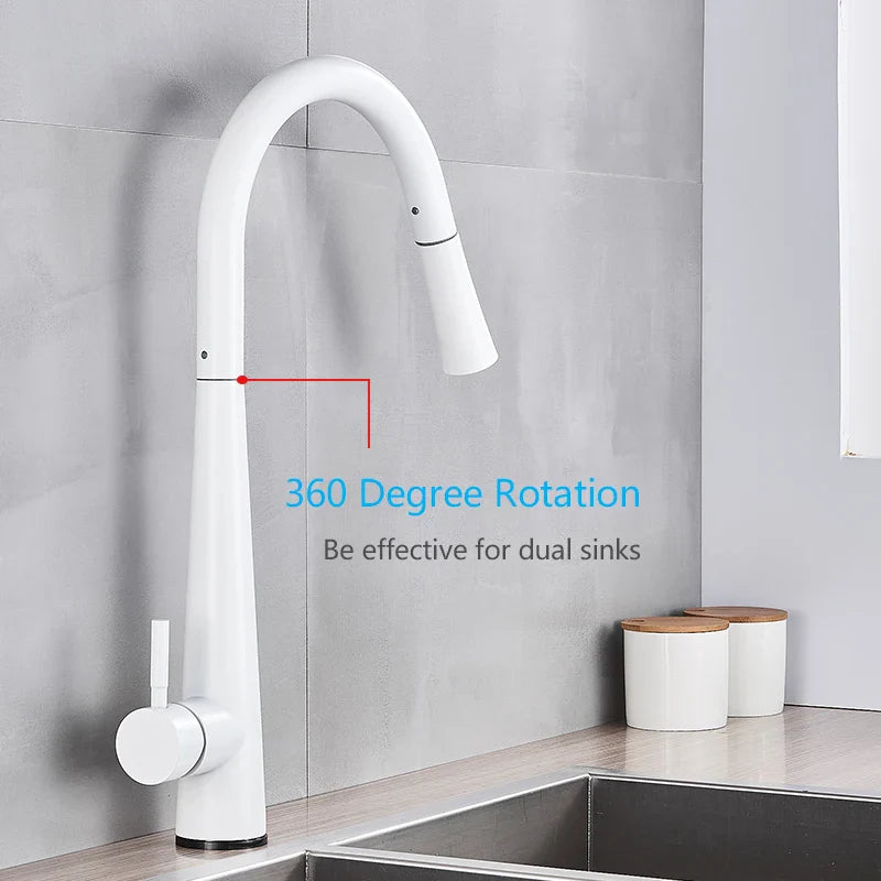 Afralia™ White Touch Sense Kitchen Faucet with Smart Sensor and Pull Out Spray