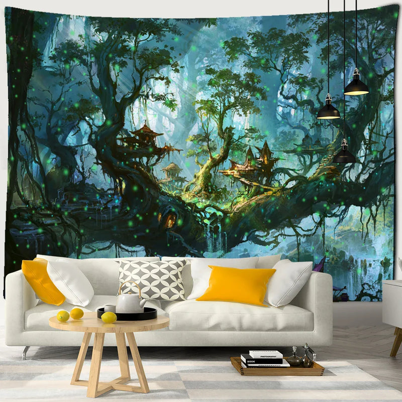 Dream Forest Tapestry Wall Hanging Bohemian Psychedelic Witchcraft Hippie Home Decor by Afralia™