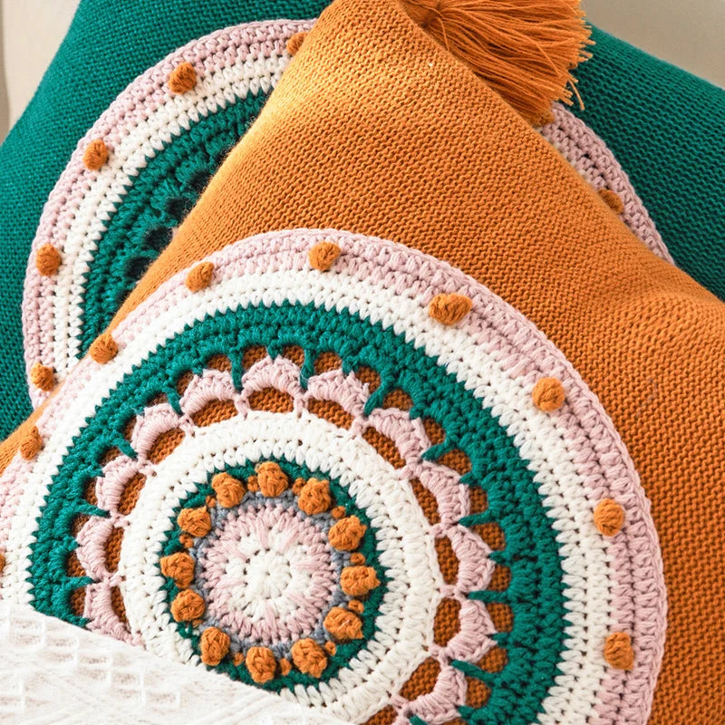 Afralia™ Floral Knit 45x45cm Cushion Cover with Tassels for Home Decoration