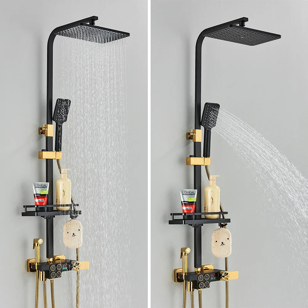 Afralia™ Brass LCD Thermostatic Mixer Shower Set with Bidet and Tub Spout