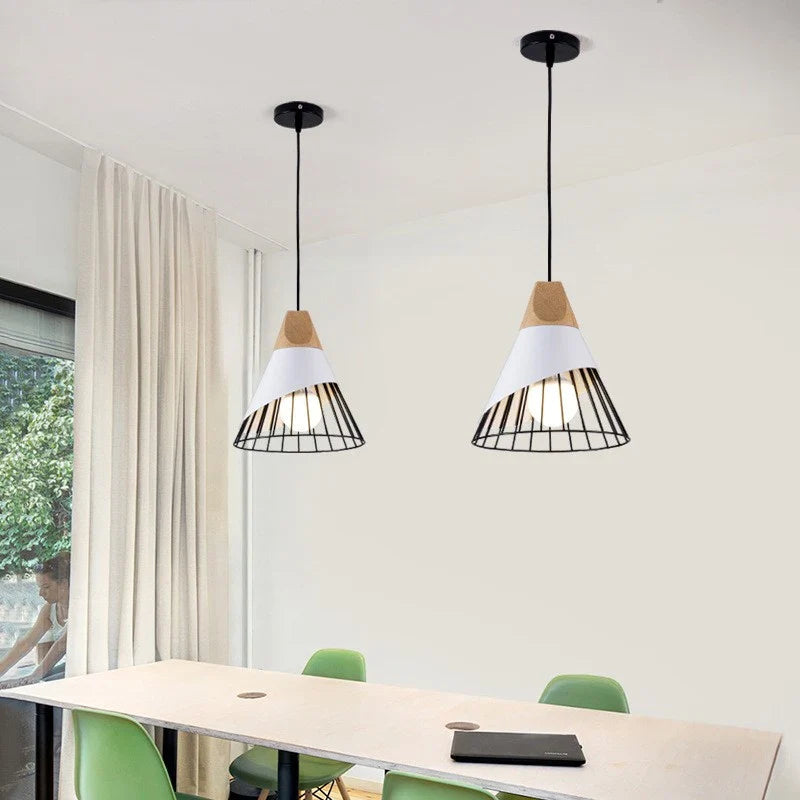 Afralia™ Industrial Loft Wood Pendant Light, Nordic Iron Hanging Lamp for Kitchen, Bedroom, Dining Room