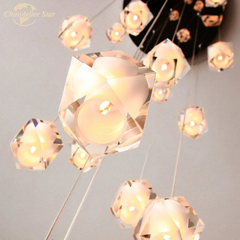 Afralia™ Crystal Spiral Diamond LED Chandelier for Living Room Bedroom Staircase