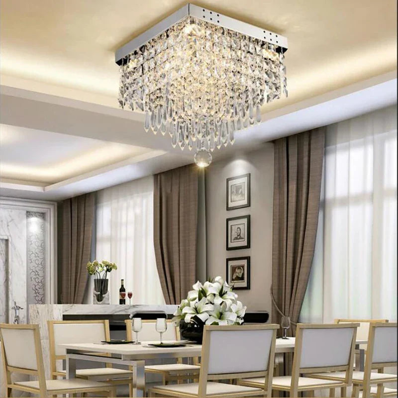 Afralia™ Mini Square Crystal Ball Chandelier LED for Dining Room Kitchen Island