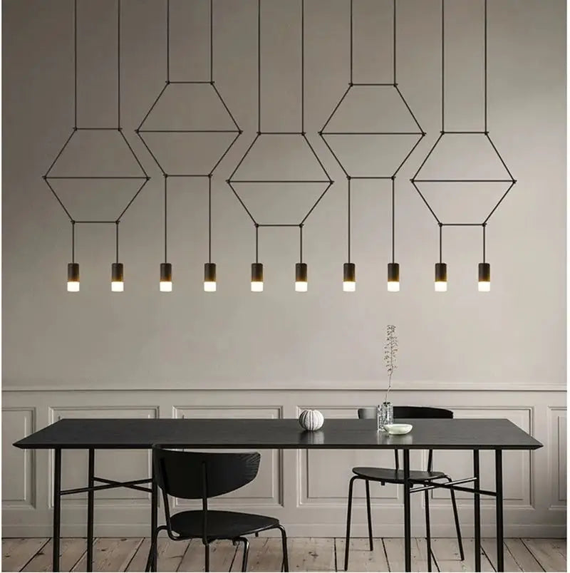 Afralia™ Black LED Linear Chandelier for Dining Room, Lobby, and Home